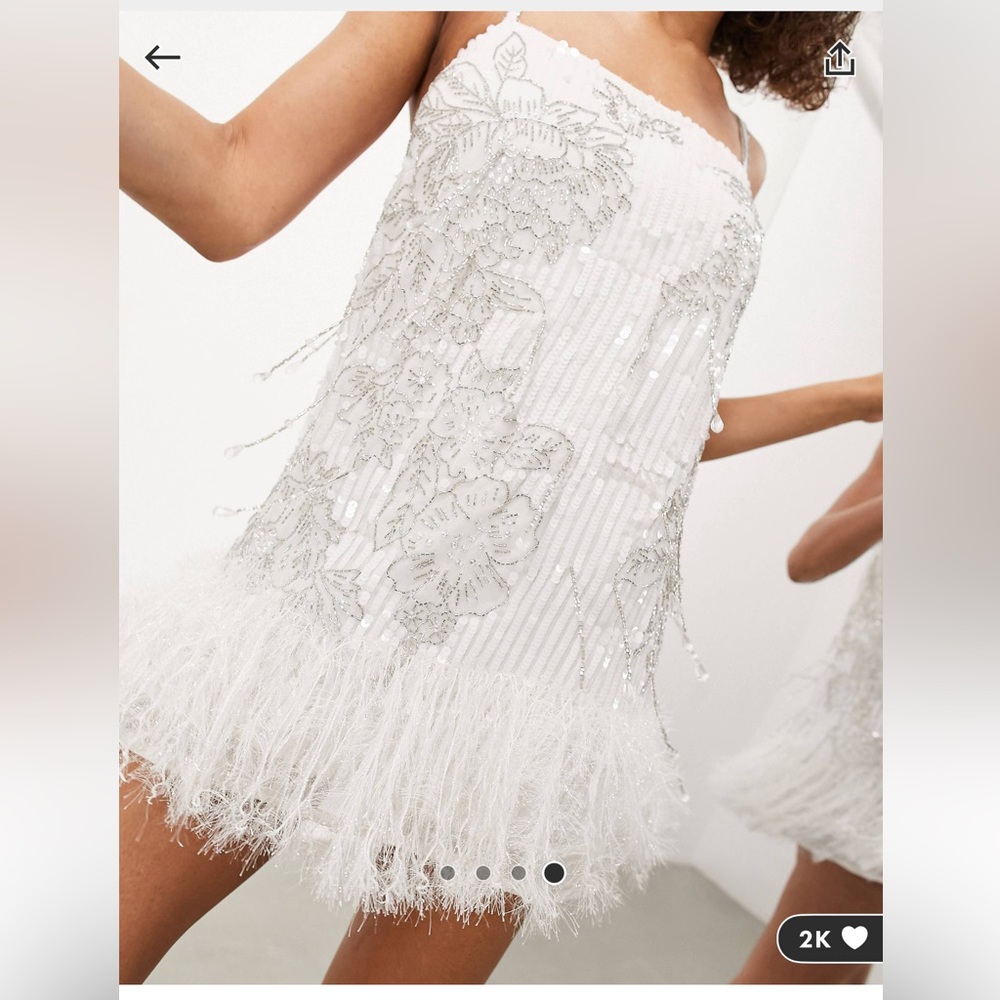 ASOS EDITION floral sequin and bead mini dress with faux feather hem in white